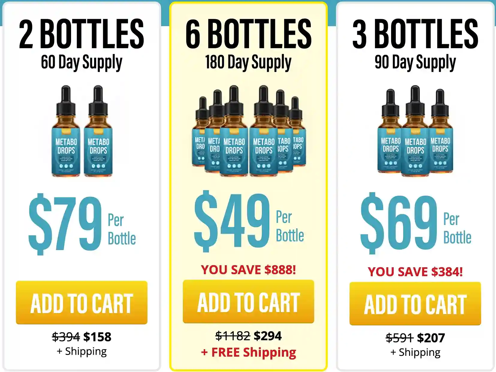 Metabo Drops Pricing — 2, 3 and 6 Bottle Packages